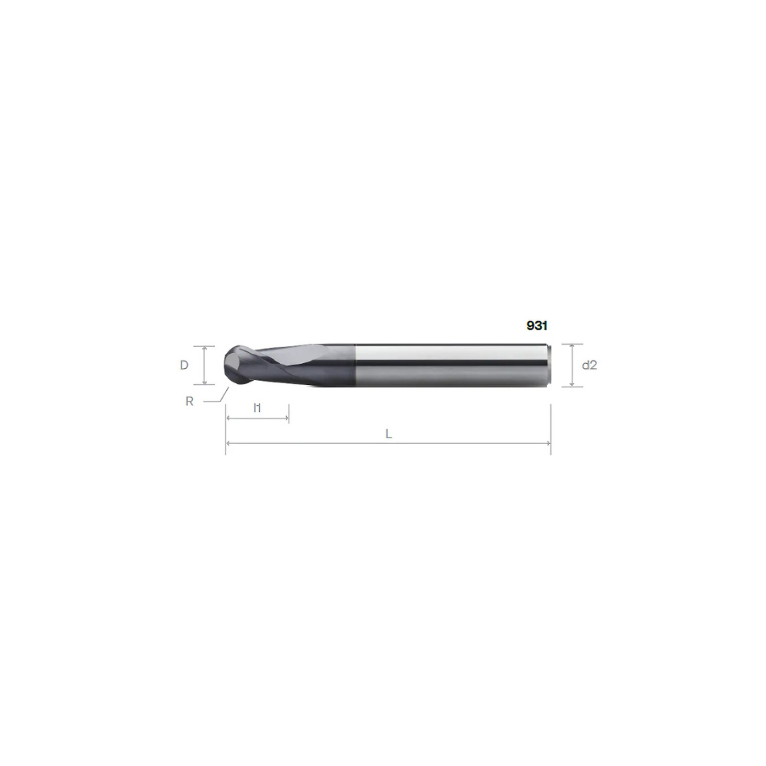 HPMT BN 45 LONG BALLNOSE CUTTERS, 2 FLUTES 931