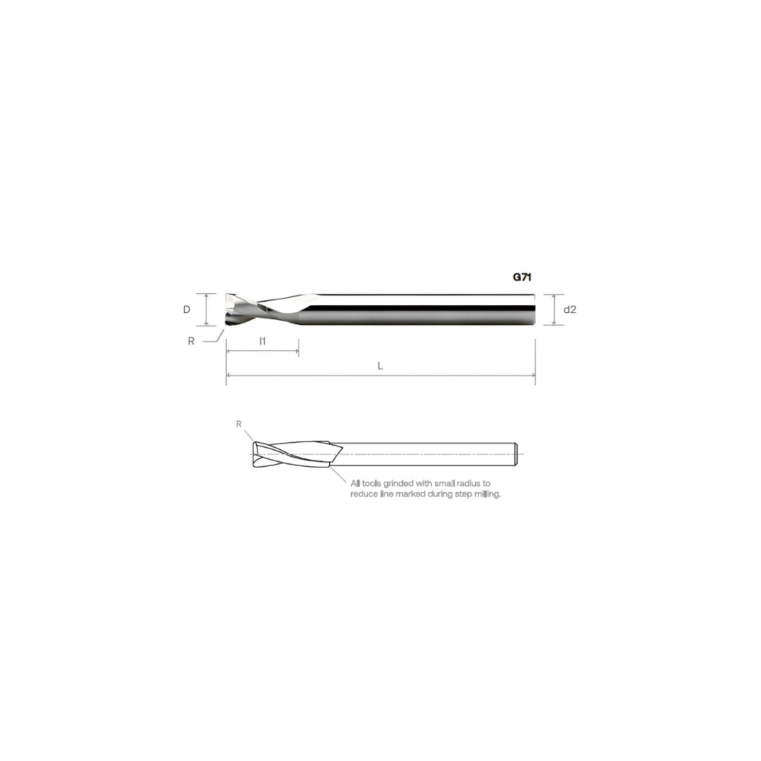 HPMT AL SE REDUCED SHANK ENDMILLS, 2 FLUTES G71