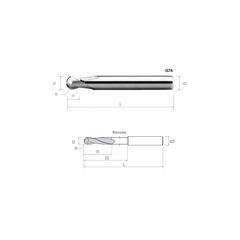 HPMT AL BN BALLNOSE CUTTERS, 2 FLUTES G74/75