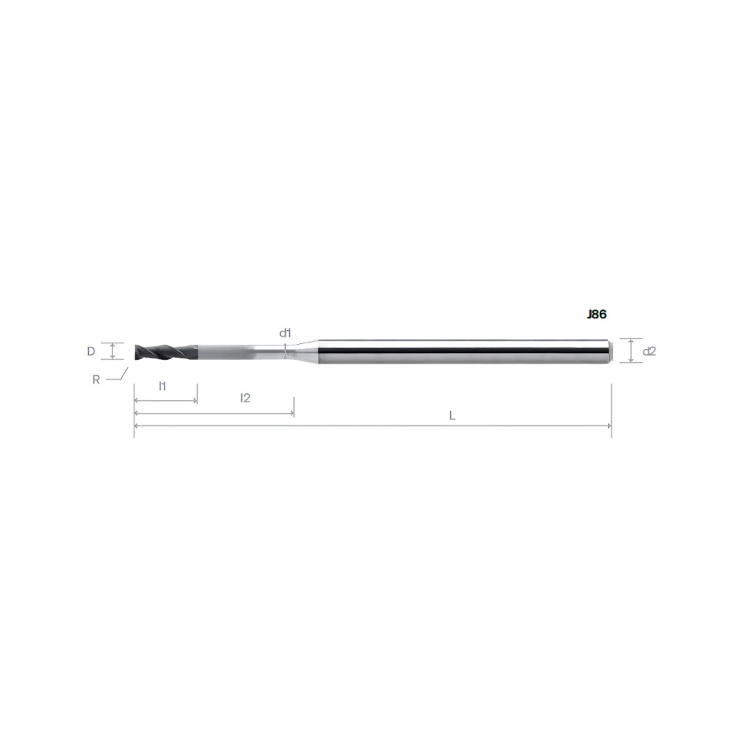 HPMT SE GR TORUS MINIATURE ENDMILLS WITH LONG NECK, 2 FLUTES J86