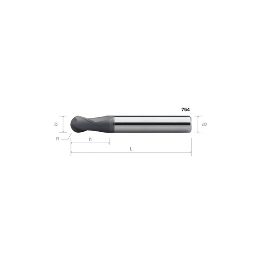 HPMT BN GR BALLNOSE CUTTERS, 2 FLUTES 754