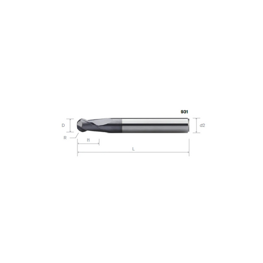 HPMT BN 45 LONG BALLNOSE CUTTERS, 2 FLUTES 931