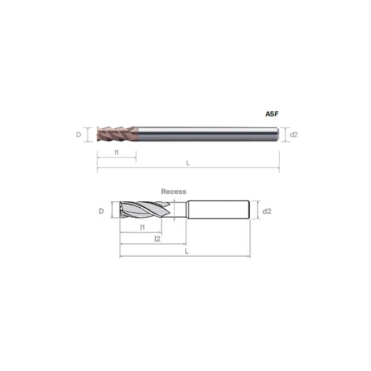 HPMT SE 70 ENDMILLS / WITH RECESS, 4 FLUTES A5F / A5M