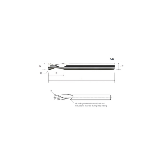HPMT AL SE REDUCED SHANK ENDMILLS, 2 FLUTES G71