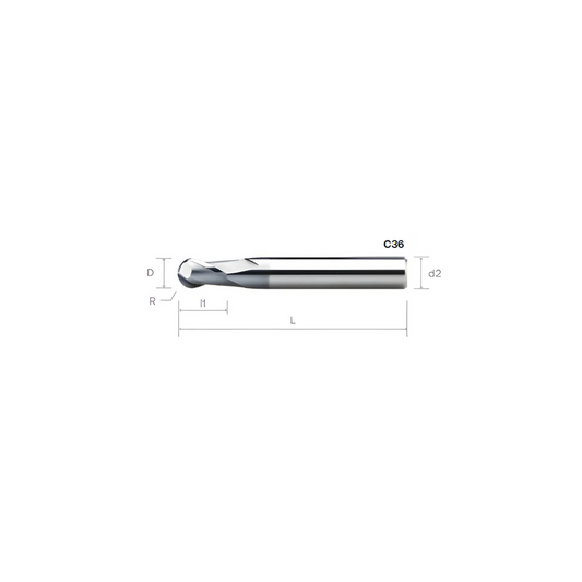 HPMT BN 45 BALLNOSE CUTTERS, 2 FLUTES 929/C36