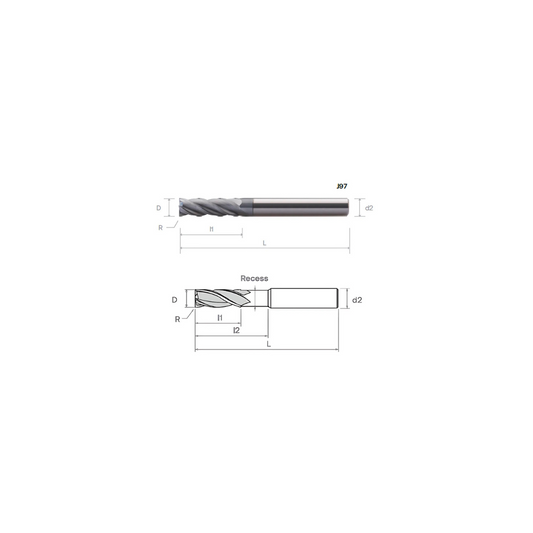 HPMT NITICO 30 DP/DH LONG ENDMILLS / WITH RECESS, 4 FLUTES J97/J98/H38/H39